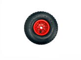 black tire with a red wheel cover