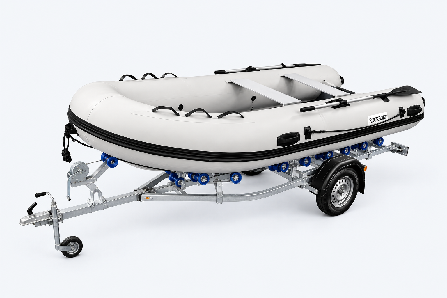 Rockboat aluminium RIB on a trailer