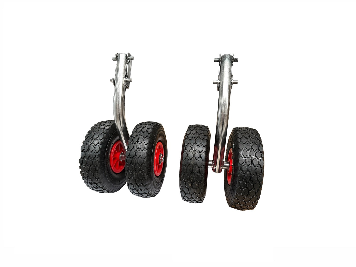 Double launching wheels for inflatable boats