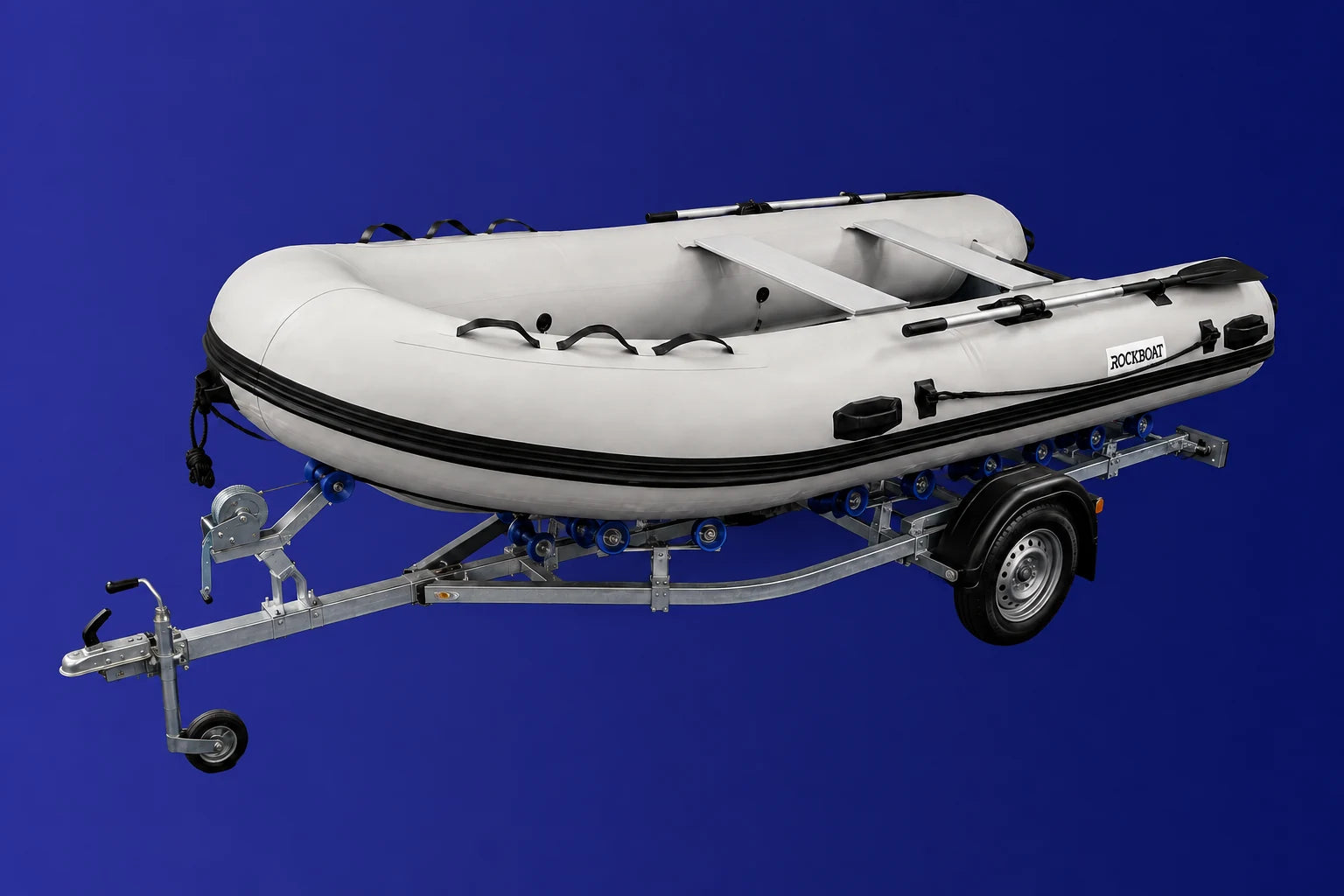 Rockboat aluminium RIB on a trailer